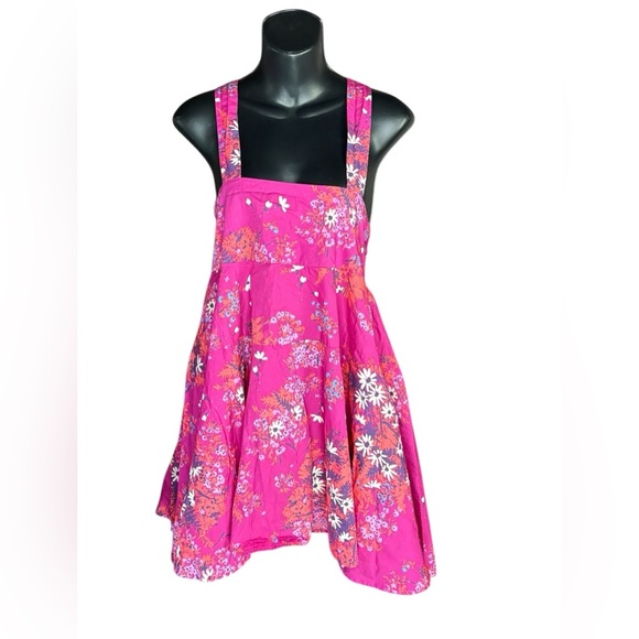 Free People Let The Sunshine In Printed pink Floral Strap Flare Dress sz XS - Picture 6 of 12